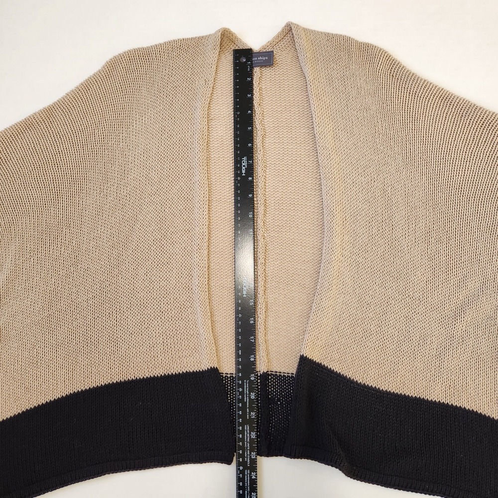 Wooden Ships Cardigan Beige Black Open Front Drop Shoulder Sweater Womens S/M - Picture 6 of 7